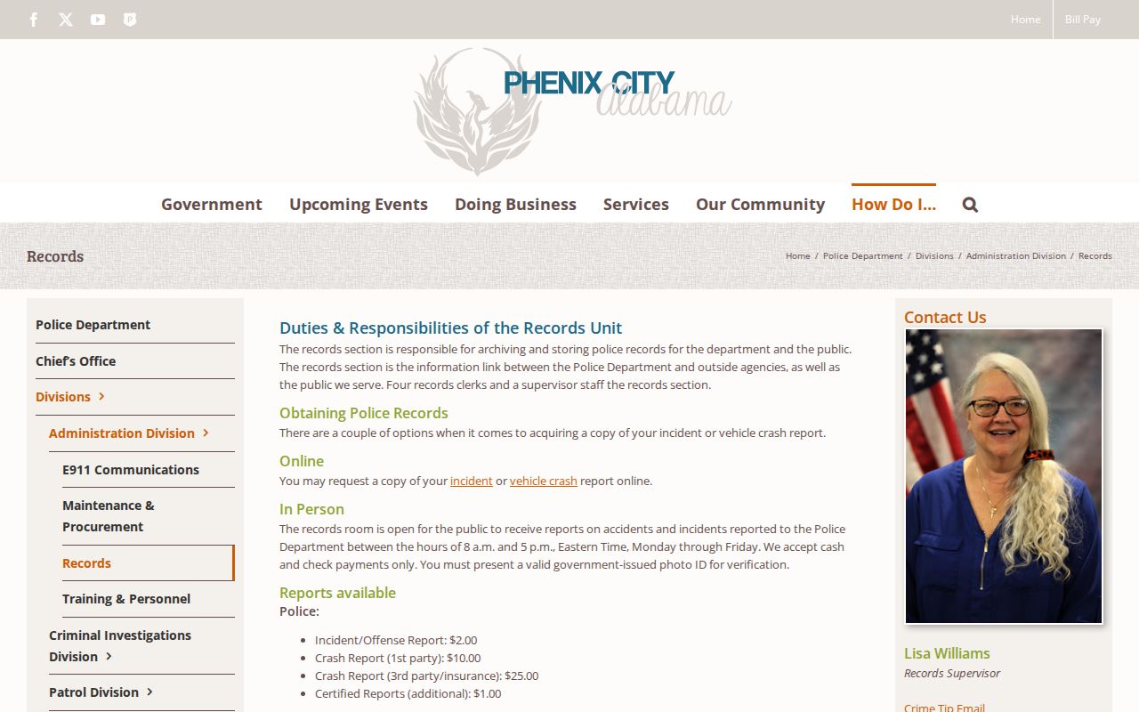 Phenix City police arrest report records interface