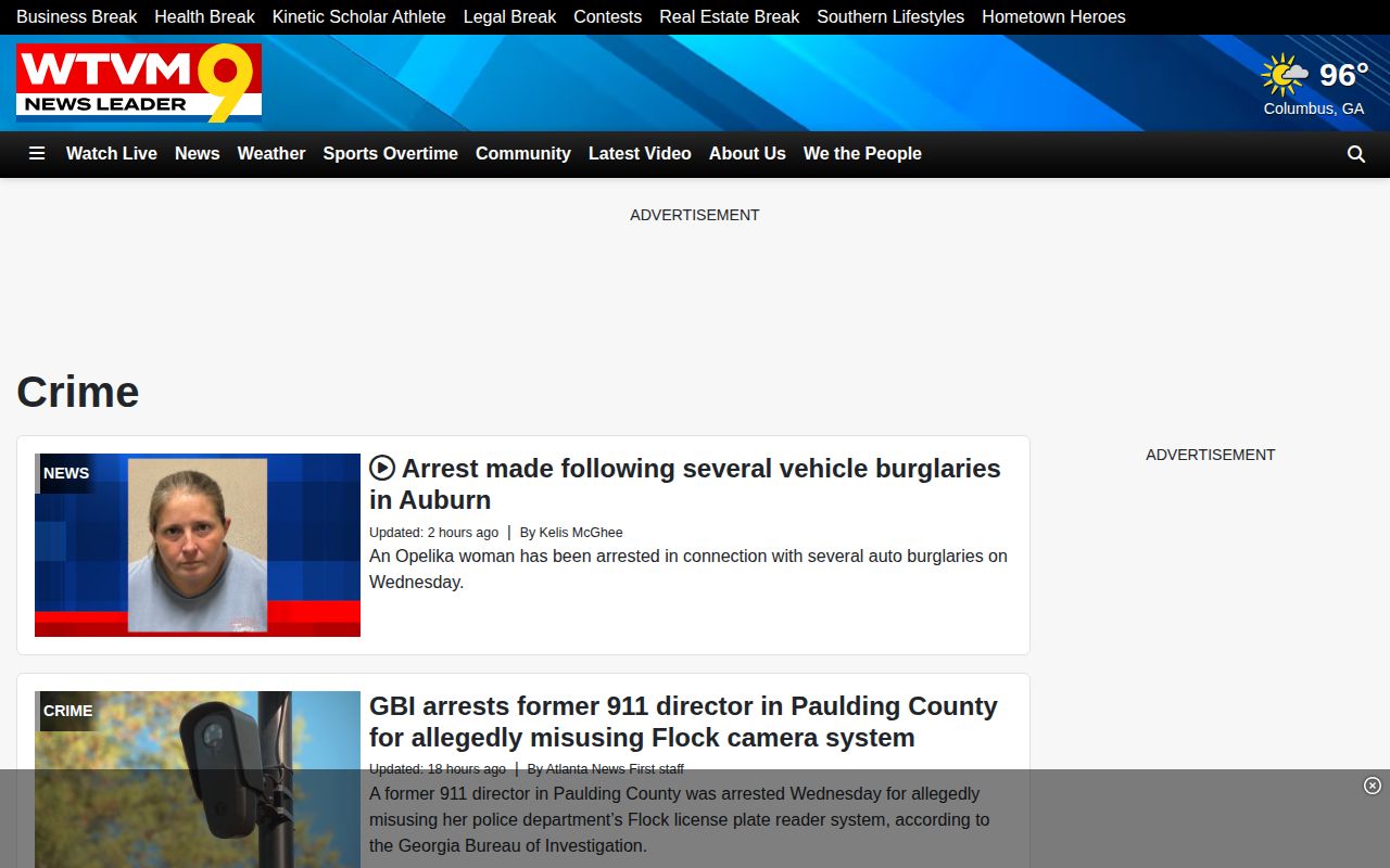 WTVM regional Russell County arrest news section