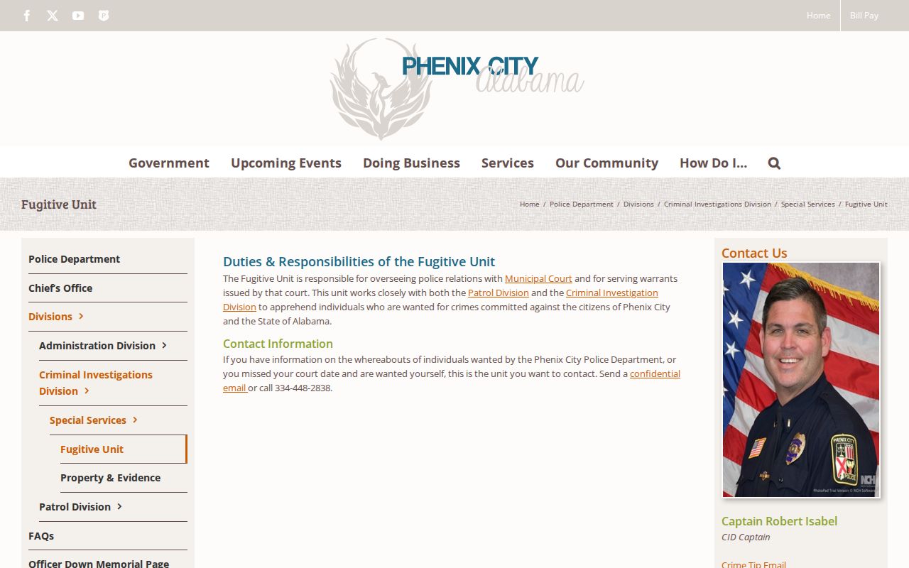 Phenix City Fugitive Unit Russell County municipal warrant information